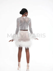 ALICIA RHINESTONE EMBELLISHED MINI SKIRT - White - MALVI PARISMALVI PARIS