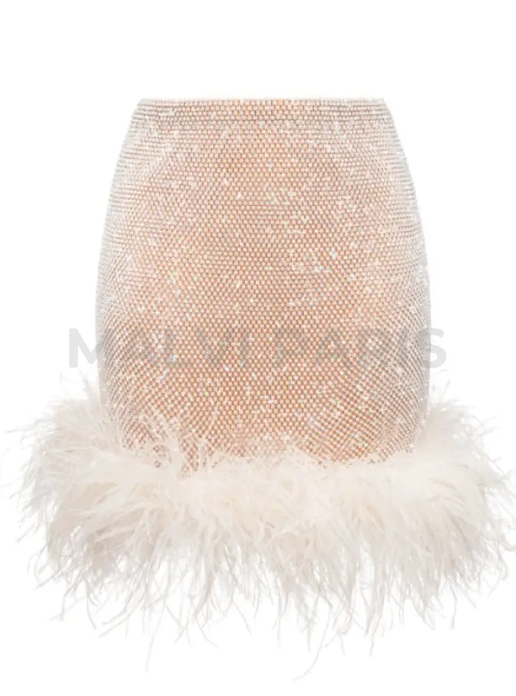 ALICIA RHINESTONE EMBELLISHED MINI SKIRT - White - MALVI PARISMALVI PARIS