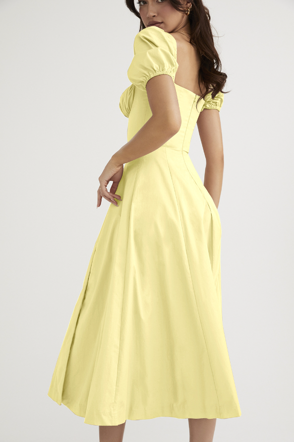 TALLULAH PUFF SLEEVE MIDI DRESS  - Yellow