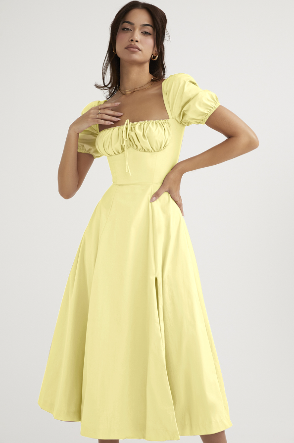 TALLULAH PUFF SLEEVE MIDI DRESS  - Yellow