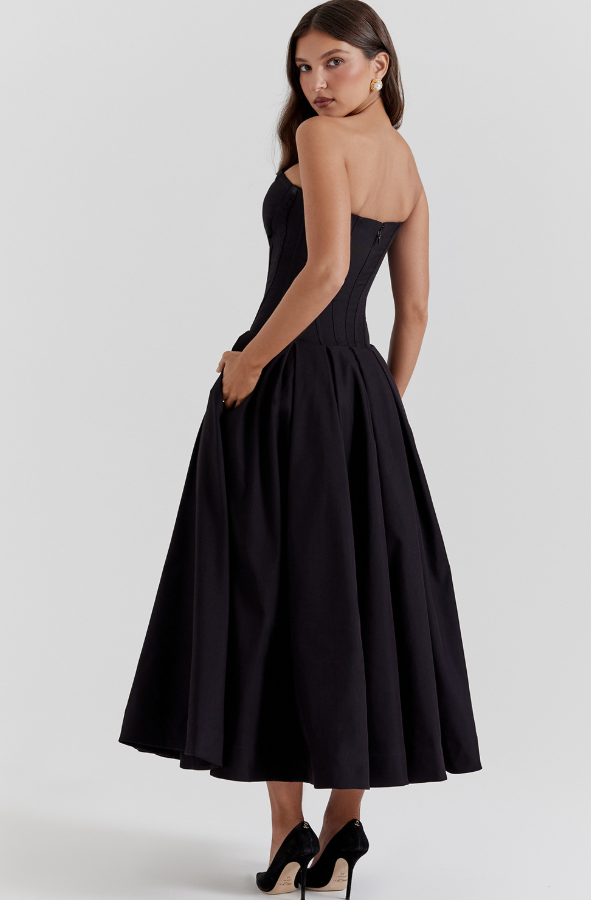 Lady Black Strapless Midi Dress - Black