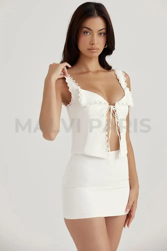 AMBER WHITE LACE TRIM TOP - White - MALVI PARISMALVI PARIS