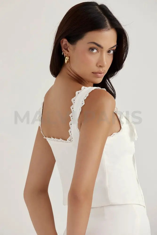 AMBER WHITE LACE TRIM TOP - White - MALVI PARISMALVI PARIS