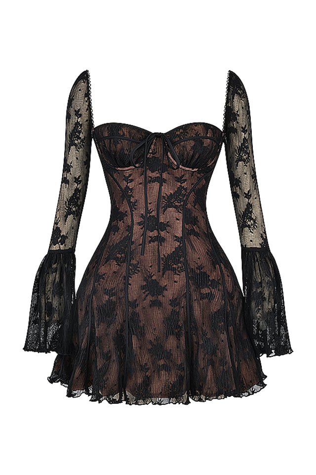 ANALISSA BLACK LACE CORSET  MINI  DRESS  - Black