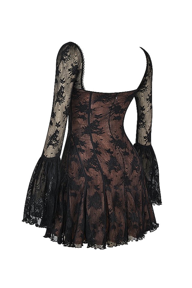 ANALISSA BLACK LACE CORSET  MINI  DRESS  - Black