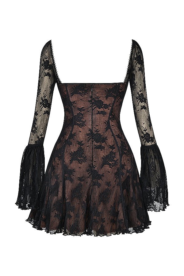 ANALISSA BLACK LACE CORSET  MINI  DRESS  - Black