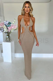 Arabella knitted cut out Maxi Dress - Beige - MALVI PARISMALVI PARIS