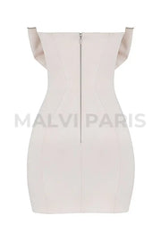 ARIELLA IVORY SATIN CRYSTAL EMBELLISHED BOW MINI DRESS - White - MALVI PARISMALVI PARIS