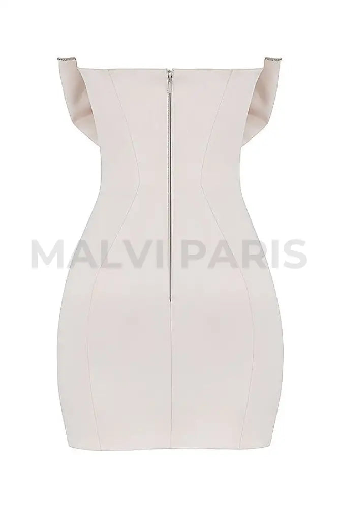 ARIELLA IVORY SATIN CRYSTAL EMBELLISHED BOW MINI DRESS - White - MALVI PARISMALVI PARIS