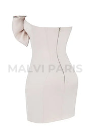 ARIELLA IVORY SATIN CRYSTAL EMBELLISHED BOW MINI DRESS - White - MALVI PARISMALVI PARIS