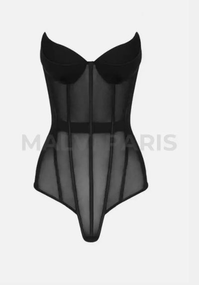 AURA Spliced Mesh UNDERWIRED CORSET Bodysuit - Black - MALVI PARISMALVI PARIS