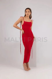 AZARI RED RUCHED BACKLESS MAXI DRESS - Red - MALVI PARISMALVI PARIS