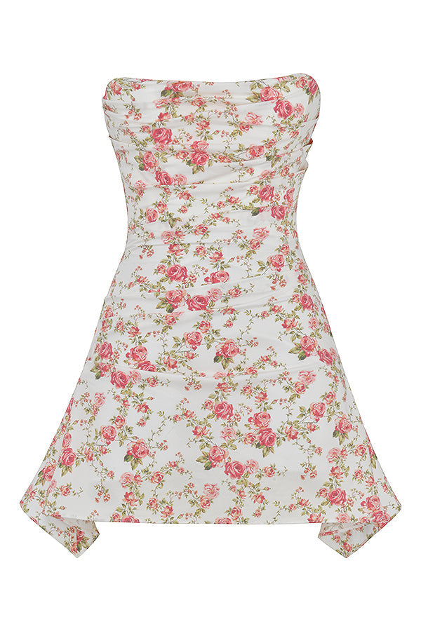 JASMINE ROSE PRINT DRAPED CORSET MINI DRESS - White