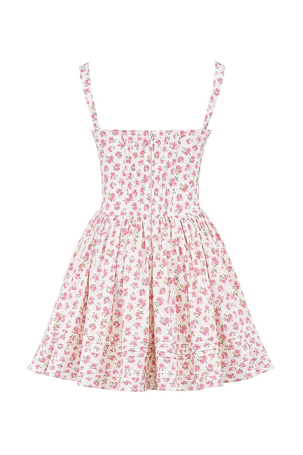 NATASSIA WHITE ROSEBUD PRINT COTTON MINI DRESS - White