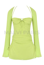 BABY LIME CHIFFON HALTER MINI DRESS - Lime Green - MALVI PARISMALVI PARIS