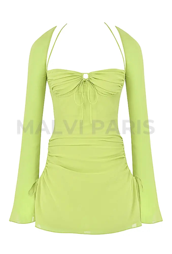 BABY LIME CHIFFON HALTER MINI DRESS - Lime Green - MALVI PARISMALVI PARIS