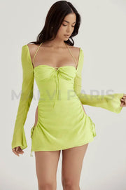 BABY LIME CHIFFON HALTER MINI DRESS - Lime Green - MALVI PARISMALVI PARIS