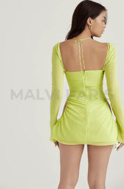 BABY LIME CHIFFON HALTER MINI DRESS - Lime Green - MALVI PARISMALVI PARIS