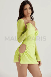 BABY LIME CHIFFON HALTER MINI DRESS - Lime Green - MALVI PARISMALVI PARIS