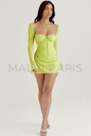 BABY LIME CHIFFON HALTER MINI DRESS - Lime Green - MALVI PARISMALVI PARIS