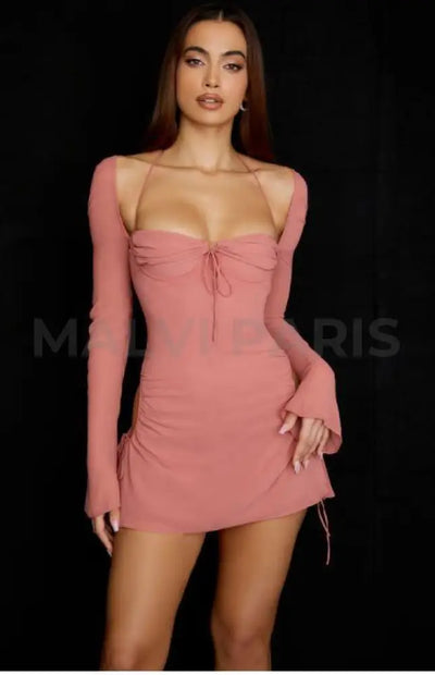 BABY PINK CHIFFON CUTOUT HALTER MINI DRESS - Pink - MALVI PARISMALVI PARIS