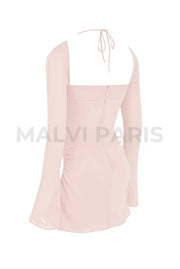 BABY PINK QUARTZ CHIFFON CUTOUT HALTER MINI DRESS - Light pink - MALVI PARISMALVI PARIS