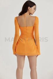 BABY TANGERINE CHIFFON HALTER MINI DRESS - Orange - MALVI PARISMALVI PARIS