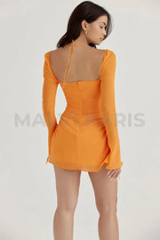 BABY TANGERINE CHIFFON HALTER MINI DRESS - Orange - MALVI PARISMALVI PARIS