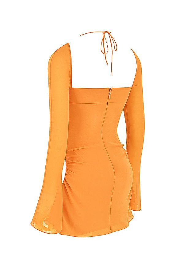 BABY TANGERINE CHIFFON HALTER MINI DRESS - Orange