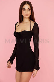 BABYDOLL CHIFFON HALTER MINI DRESS - Black - MALVI PARISMALVI PARIS