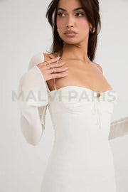 BABYDOLL IVORY CHIFFON HALTER MINI DRESS - White - MALVI PARISMALVI PARIS