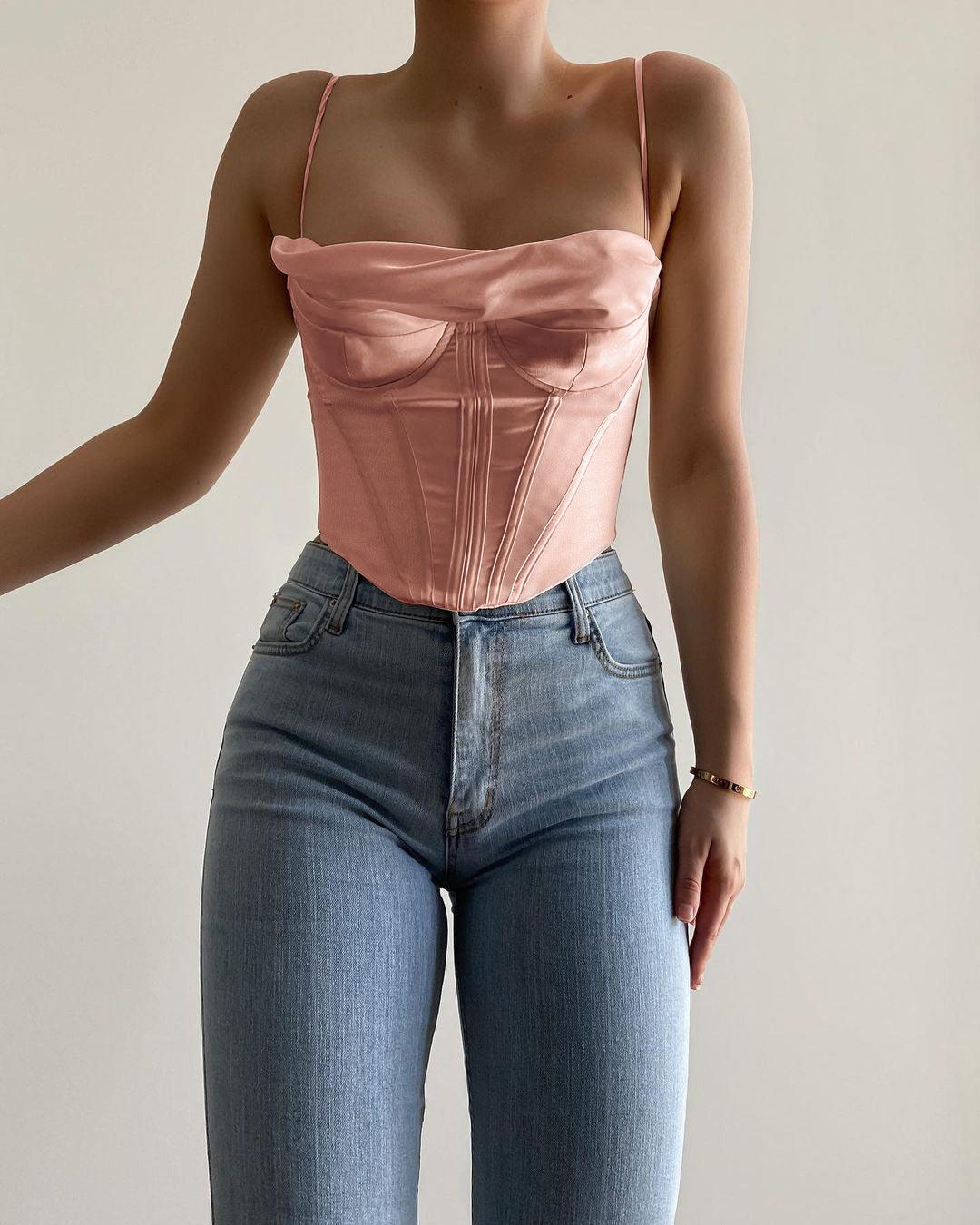 BEA Blush Satin Draped Corset Top - Light Pink