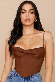 BEA Brownie Satin Draped Corset Top - Brown - MALVI PARISMALVI PARIS