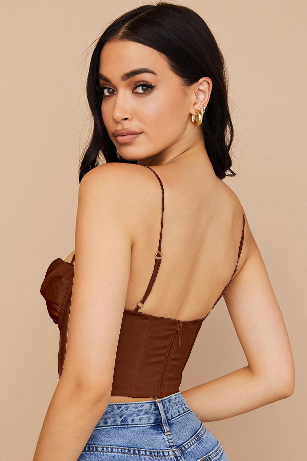 BEA Brownie Satin Draped Corset Top - Brown