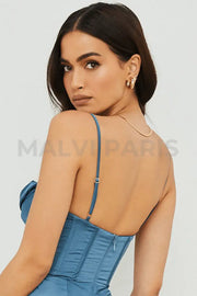 BEA Satin Draped Corset Top - Blue - MALVI PARISMALVI PARIS