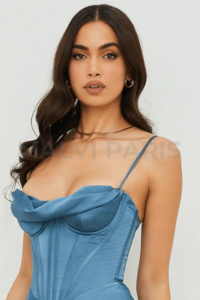 BEA Satin Draped Corset Top - Blue - MALVI PARISMALVI PARIS