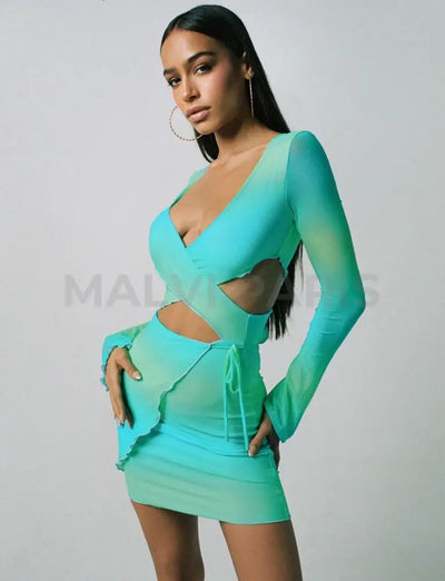 BIANCA STRAP TIE DYE MINI DRESS - Blue/Green - MALVI PARISMALVI PARIS