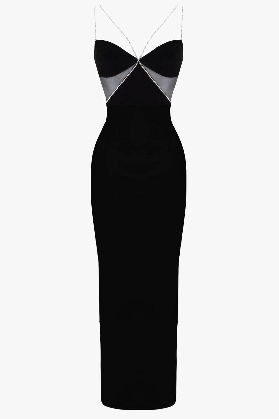 BLACK DIAMANTE STRAP CUTOUT MAXI DRESS- Black