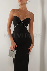 BLACK DIAMANTE STRAP CUTOUT MAXI DRESS- Black - MALVI PARISMALVI PARIS