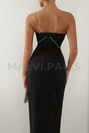 BLACK DIAMANTE STRAP CUTOUT MAXI DRESS- Black - MALVI PARISMALVI PARIS