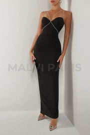 BLACK DIAMANTE STRAP CUTOUT MAXI DRESS- Black - MALVI PARISMALVI PARIS