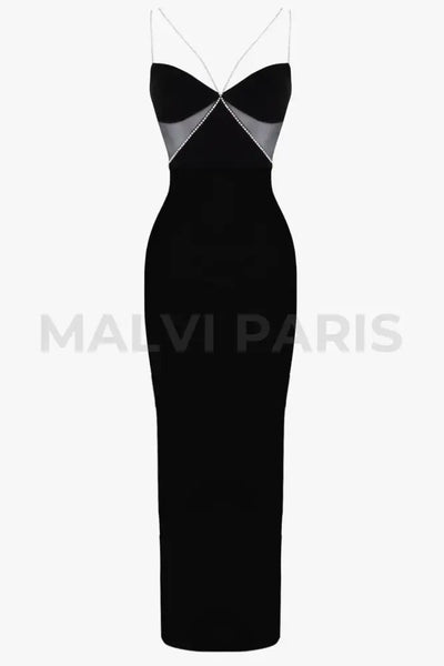 BLACK DIAMANTE STRAP CUTOUT MAXI DRESS- Black - MALVI PARISMALVI PARIS