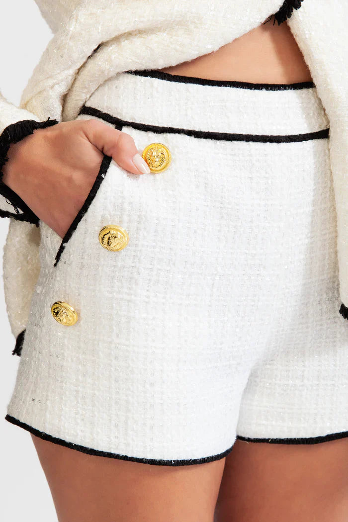 TWEED SHORTS WITH GOLD BUTTONS - WHITE