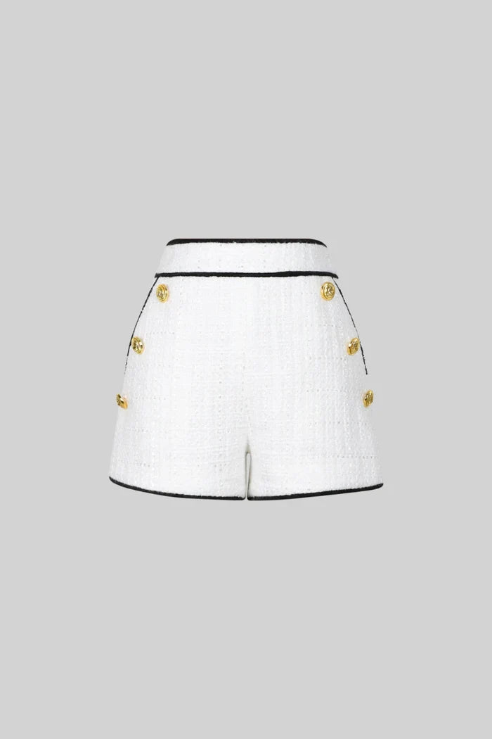 TWEED SHORTS WITH GOLD BUTTONS - WHITE