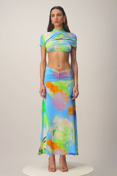 Tani Set Lilies Mermaid Colourful Print Maxi Dress - Blue Dresses