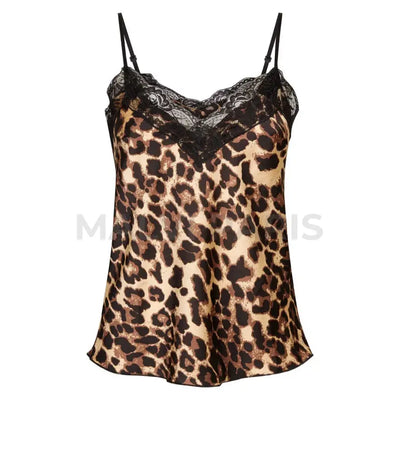 Cameo Rose Brown Leopard Print Black Lace Trim Camit Top -