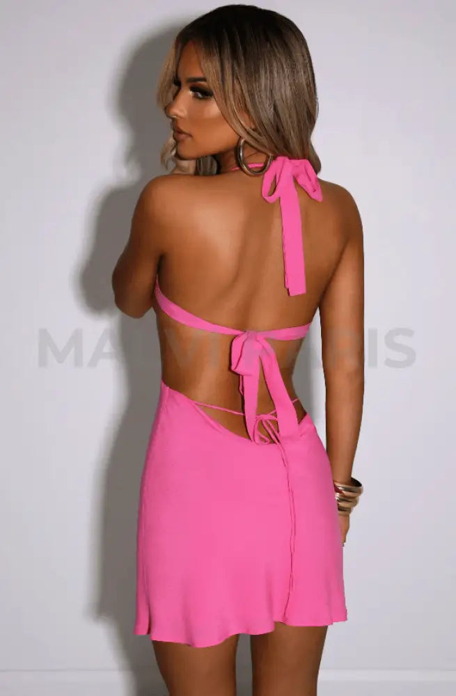 CAPRI HALTER NECK CUT OUT BANDAGE MINI DRESS - Hot Pink - MALVI PARISMALVI PARIS