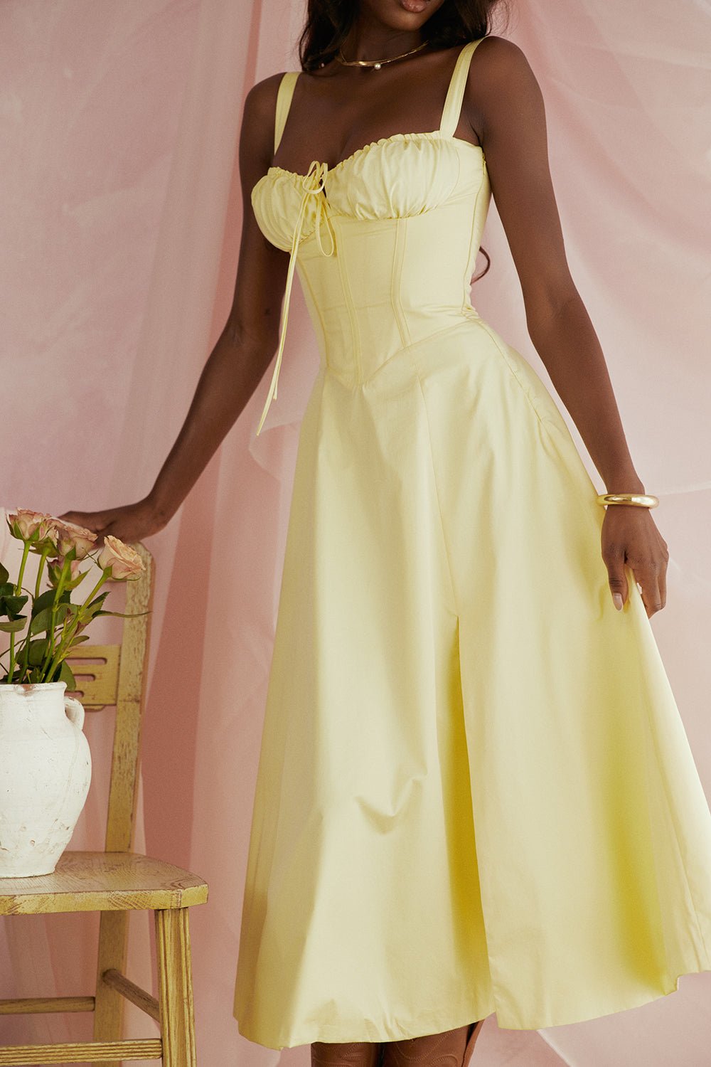 CARMEN BUTTERCUP  BUSTIER MIDI DRESS  - Yellow