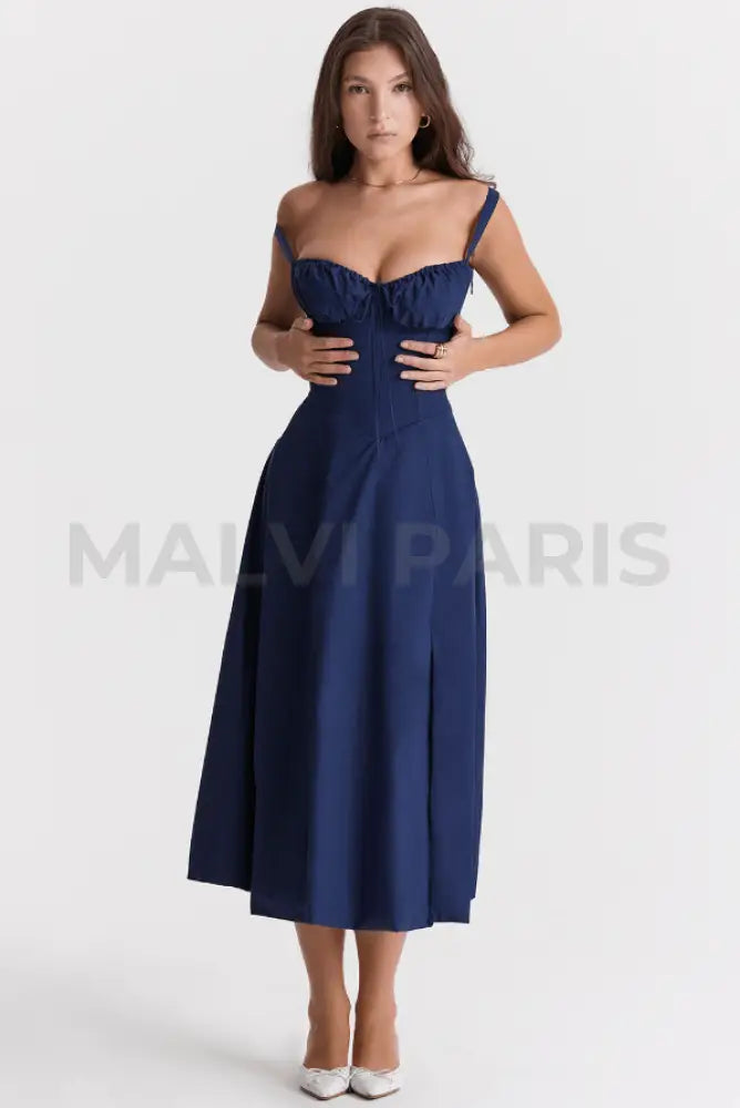 CARMEN FRENCH NAVY BUSTIER MIDI DRESS - Dark Blue - MALVI PARISMALVI PARIS