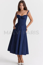 CARMEN FRENCH NAVY BUSTIER MIDI DRESS - Dark Blue - MALVI PARISMALVI PARIS